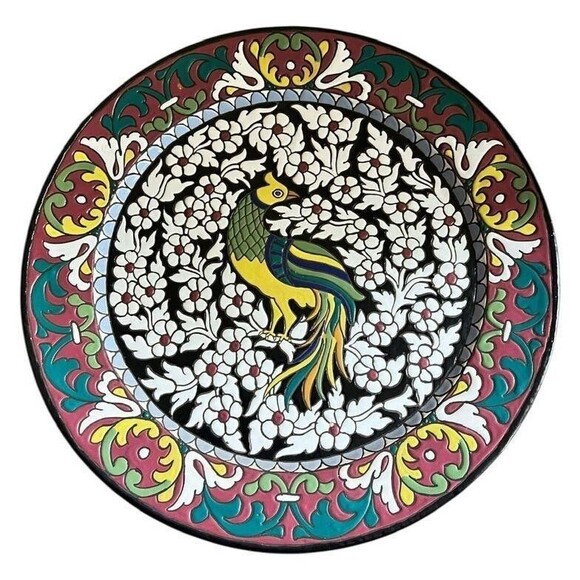 Vintage Coingrace Granada Spain Art Pottery Wall Plate 10" Pheasant Floral Rim - Picture 1 of 7